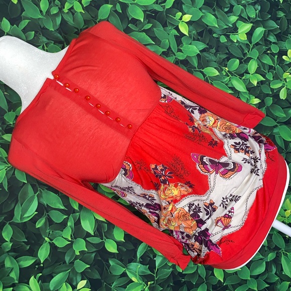 FREE PEOPLE BUTTERFLY PRINT BLOUSE W/ BACK BUTTONS · SIZE M · NWOT - Picture 4 of 6